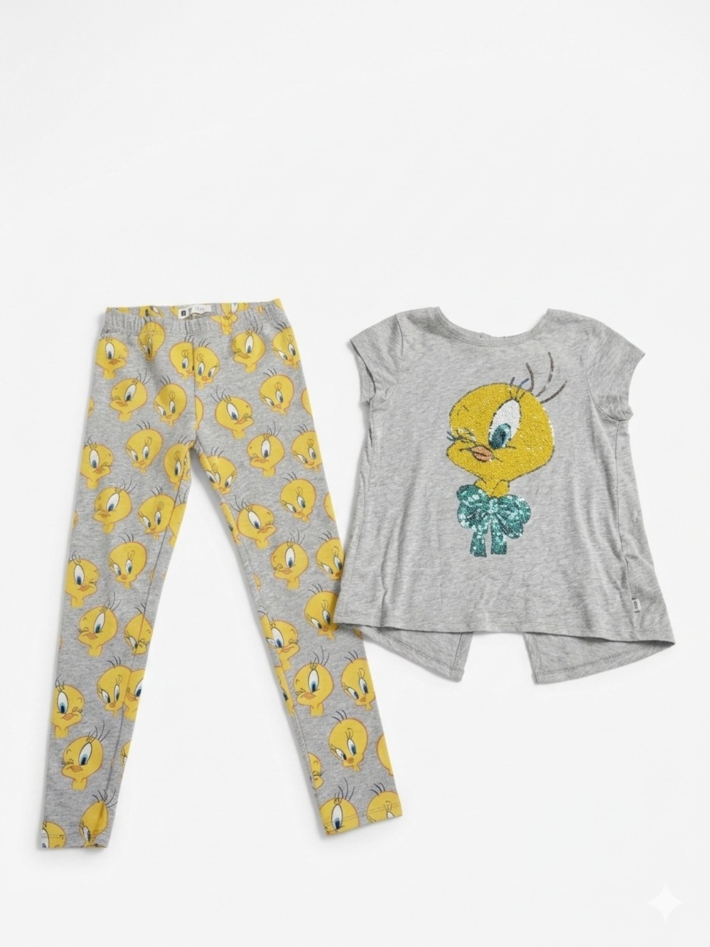 Tweety Grey Top and Leggings and Yellow Girls'  Set Size 10